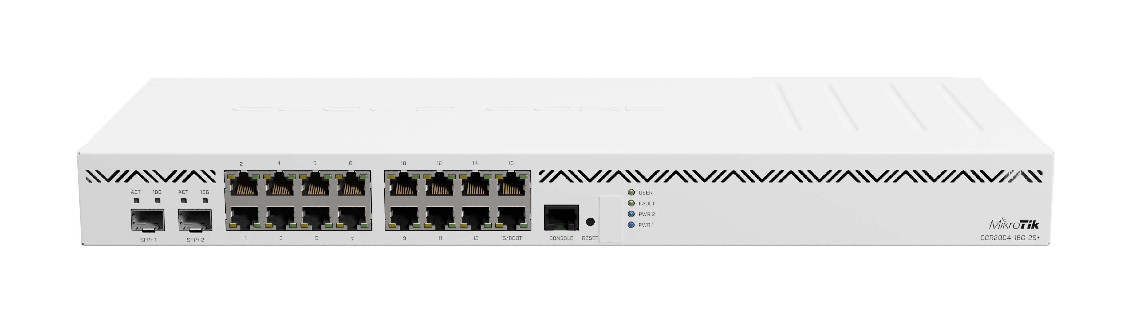Router Mikrotik CCR2004-16G-2S+, 16 puertos Giga, 2 puertos SFP+ de 10G RouterOS V7