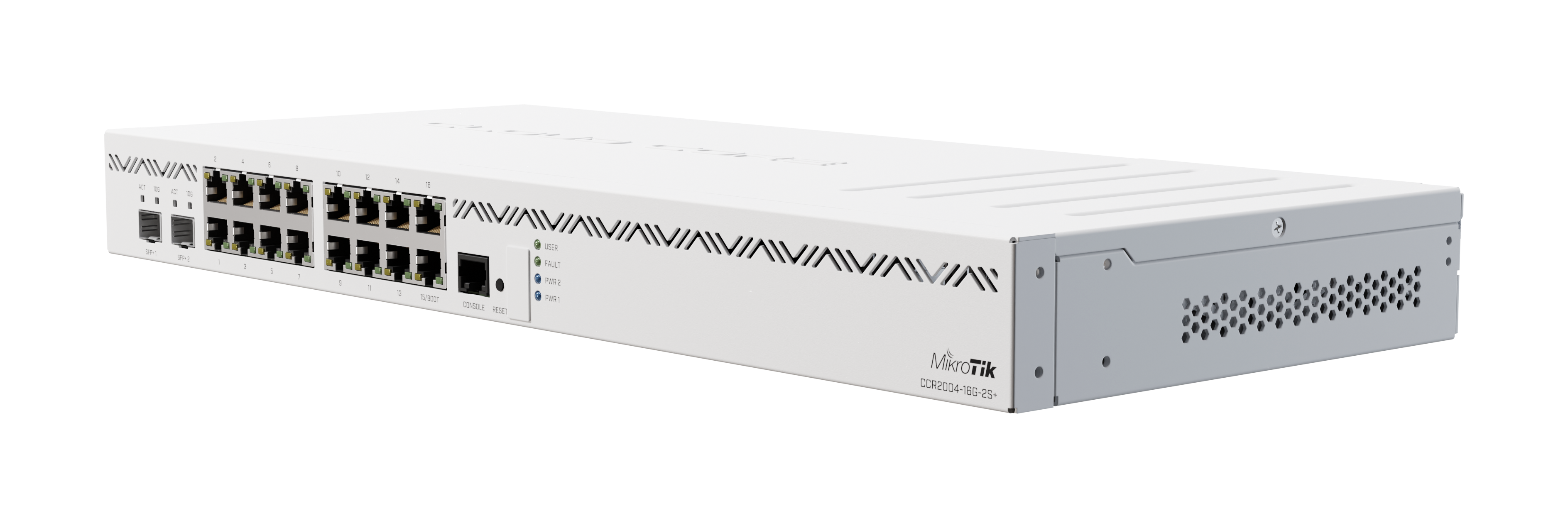 Router Mikrotik CCR2004-16G-2S+, 16 puertos Giga, 2 puertos SFP+ de 10G RouterOS V7