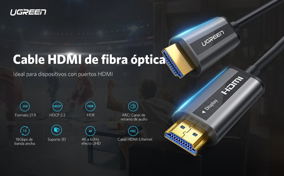 Cable HDMI Ugreen 30m Fibra Óptica 4K 60Hz - 18Gbps Premium
