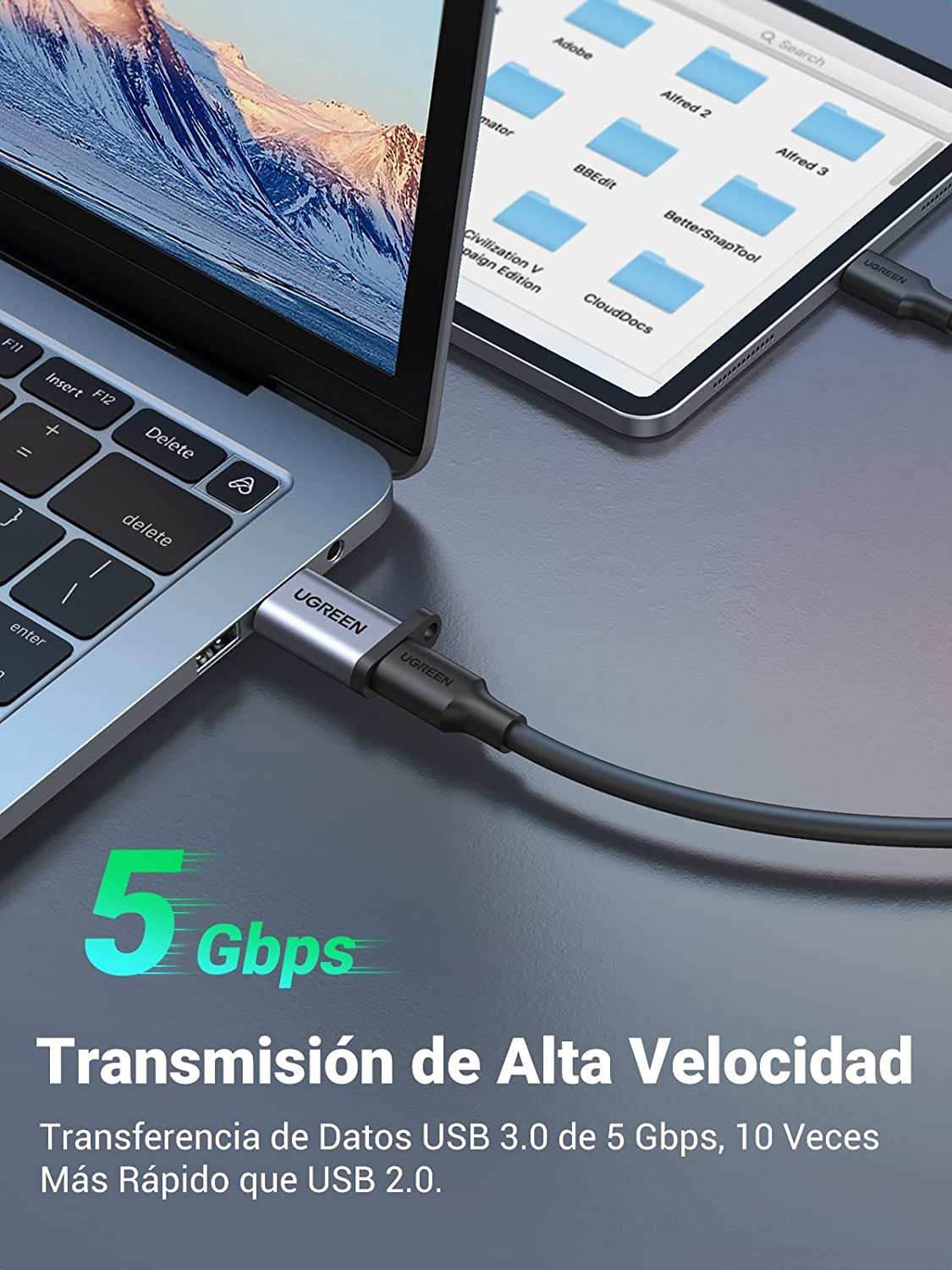 Adaptador USB-C Ugreen transferencia datos 5Gbps alta velocidad