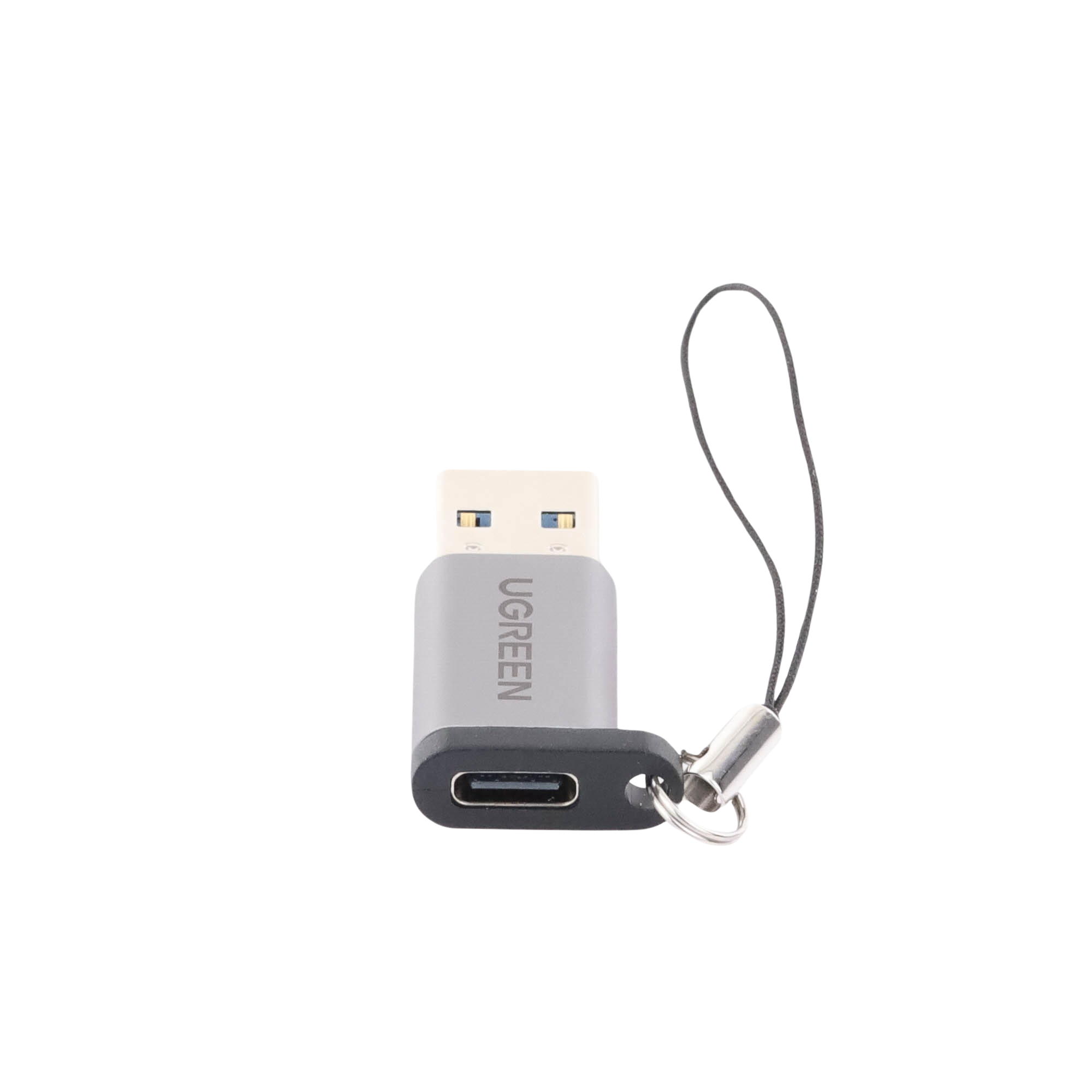 Adaptador Ugreen USB 3.0 macho a USB-C hembra vista lateral aluminio