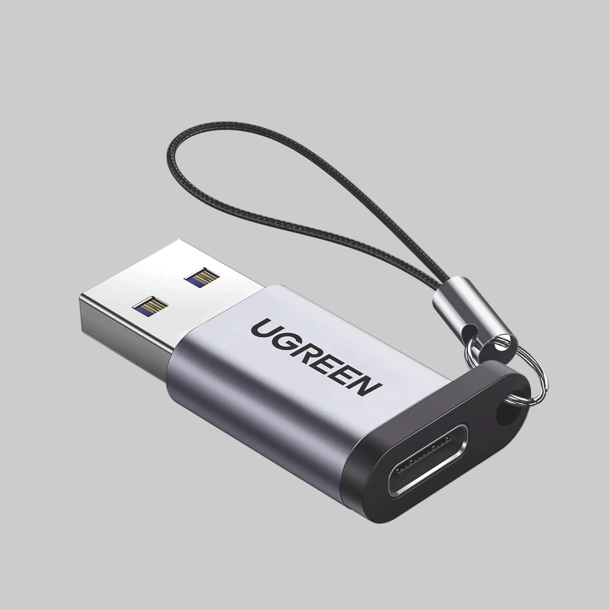 Adaptador USB 3.0 a USB-C Ugreen aluminio gris 5Gbps carga rápida 3A