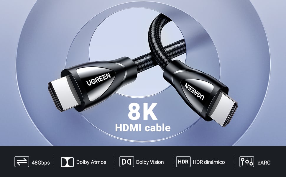 Cable HDMI 2.1 Ugreen 5m 8K 60Hz 4K 120Hz - Nylon Trenzado