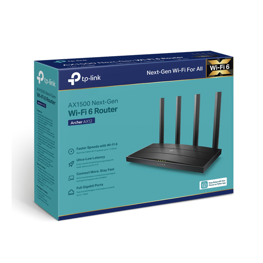 Router WiFi 6 ARCHER AX12 TP-Link, 1500Mbps. MU-MIMO 2X2