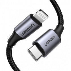Cable USB-C a Lightning Ugreen modelo 60759 con nylon trenzado resistente y conectores reforzados