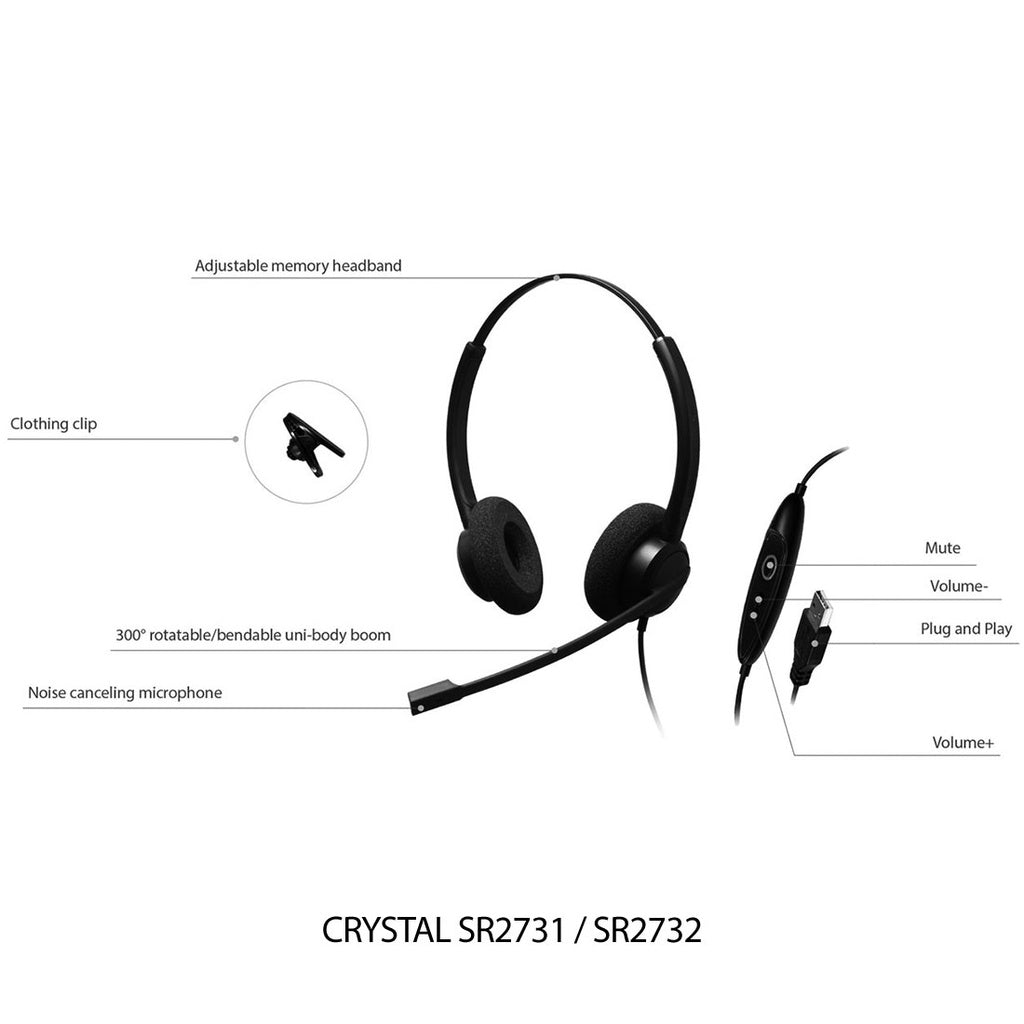 Diadema Monoaural Addasound CRYSTAL SR2731, Accesible, Control Mute y vol, USB