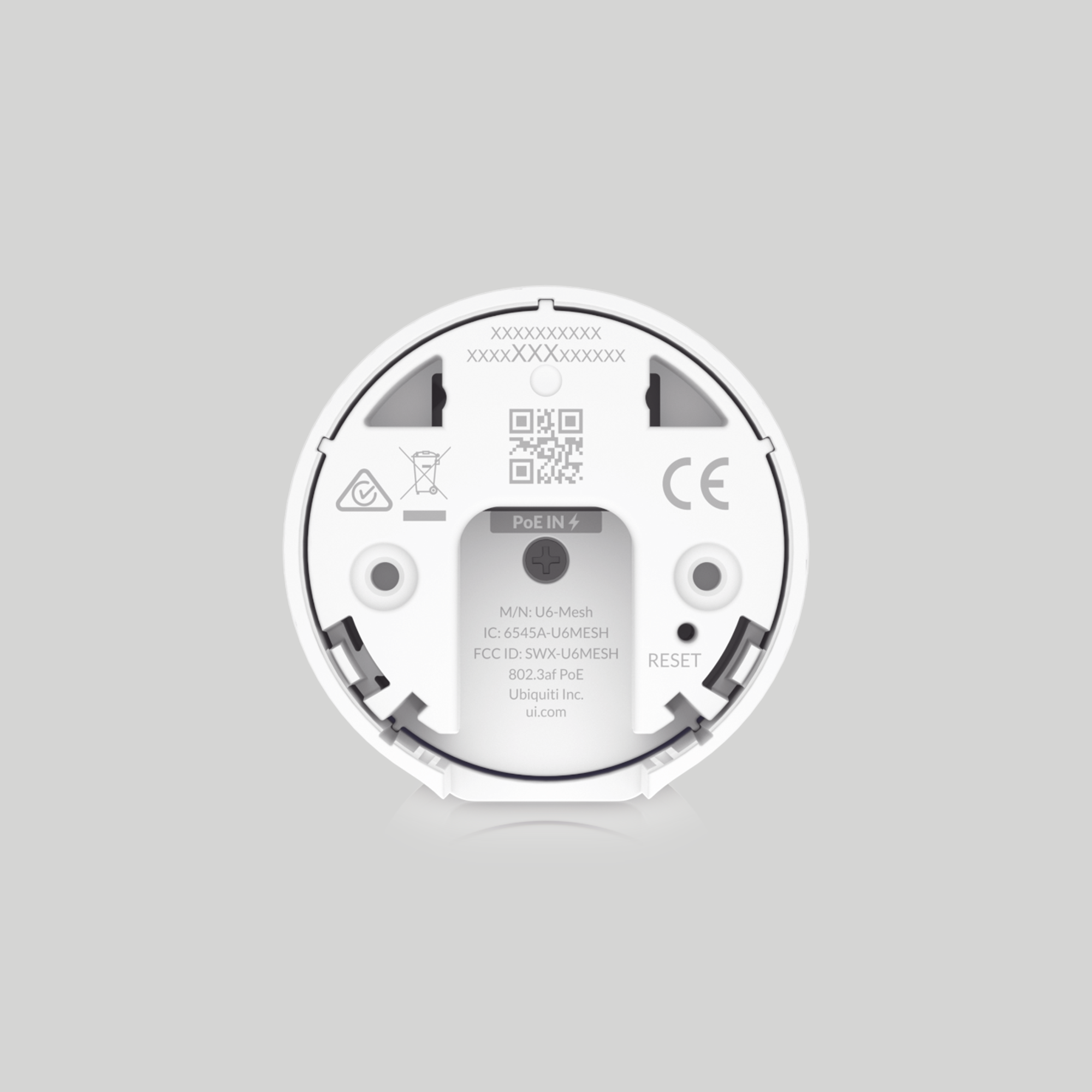 Base del punto de acceso Ubiquiti U6 Mesh con puerto RJ45 Gigabit y diseño minimalista blanco