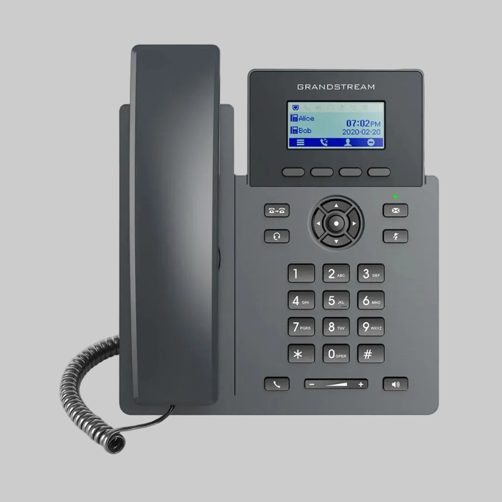Grandstream GRP2601 Teléfono IP visto de frente con pantalla LCD