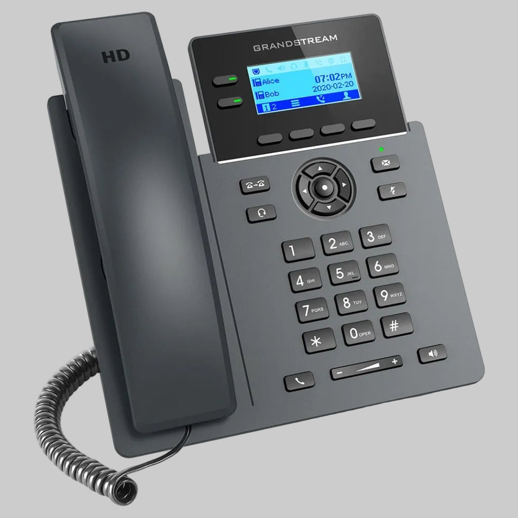 Teléfono VoIP empresarial Grandstream GRP2602G con 2 líneas y 4 cuentas SIP, diseño robusto para negocios