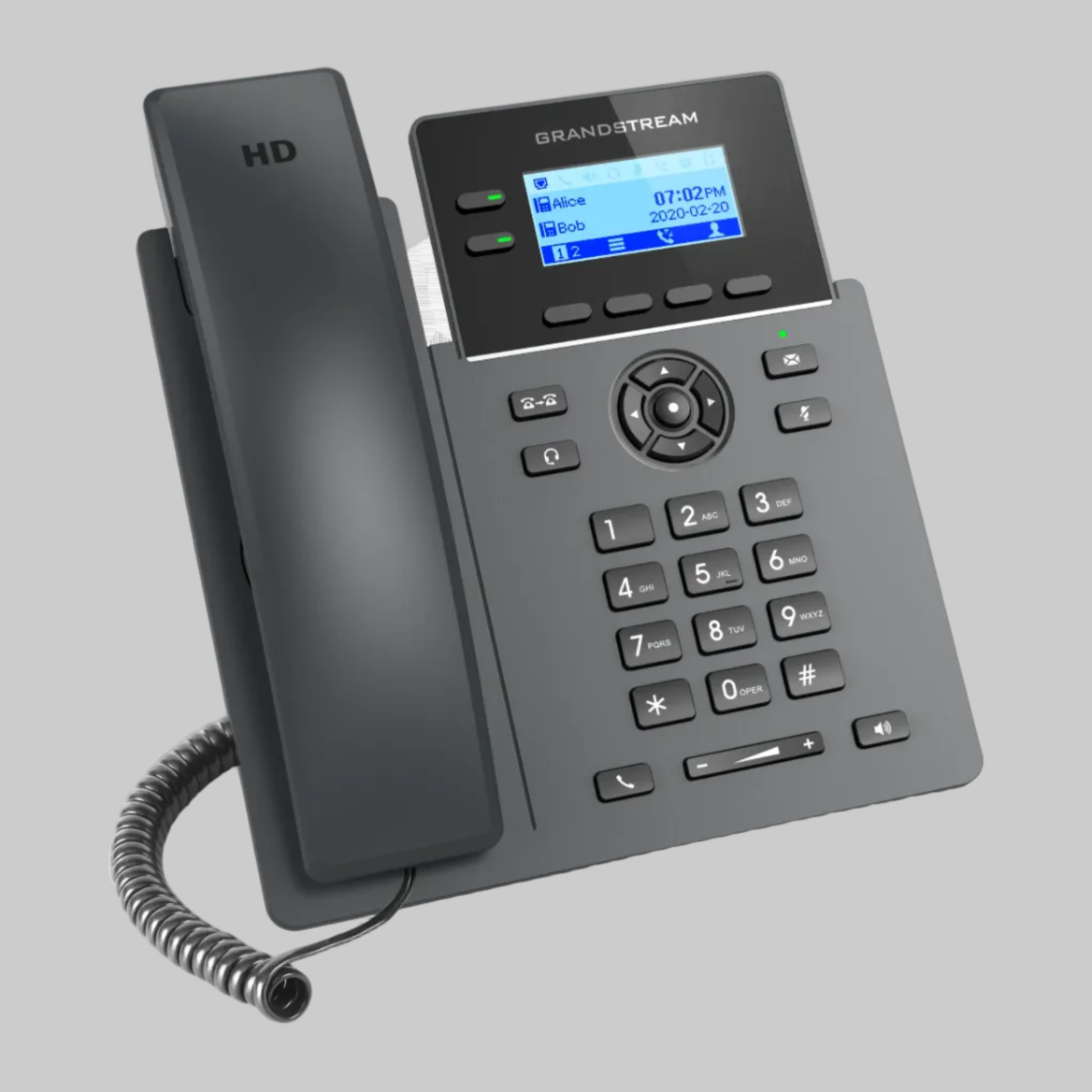 Teléfono IP empresarial Grandstream GRP2602P negro con pantalla LCD retroiluminada y teclado físico HD