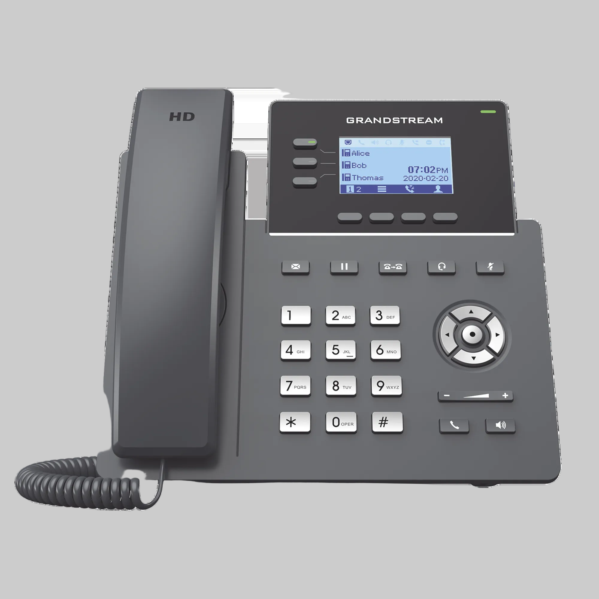 Teléfono IP Grandstream GRP2603 color negro con pantalla LCD retroiluminada, teclado completo y diseño profesional