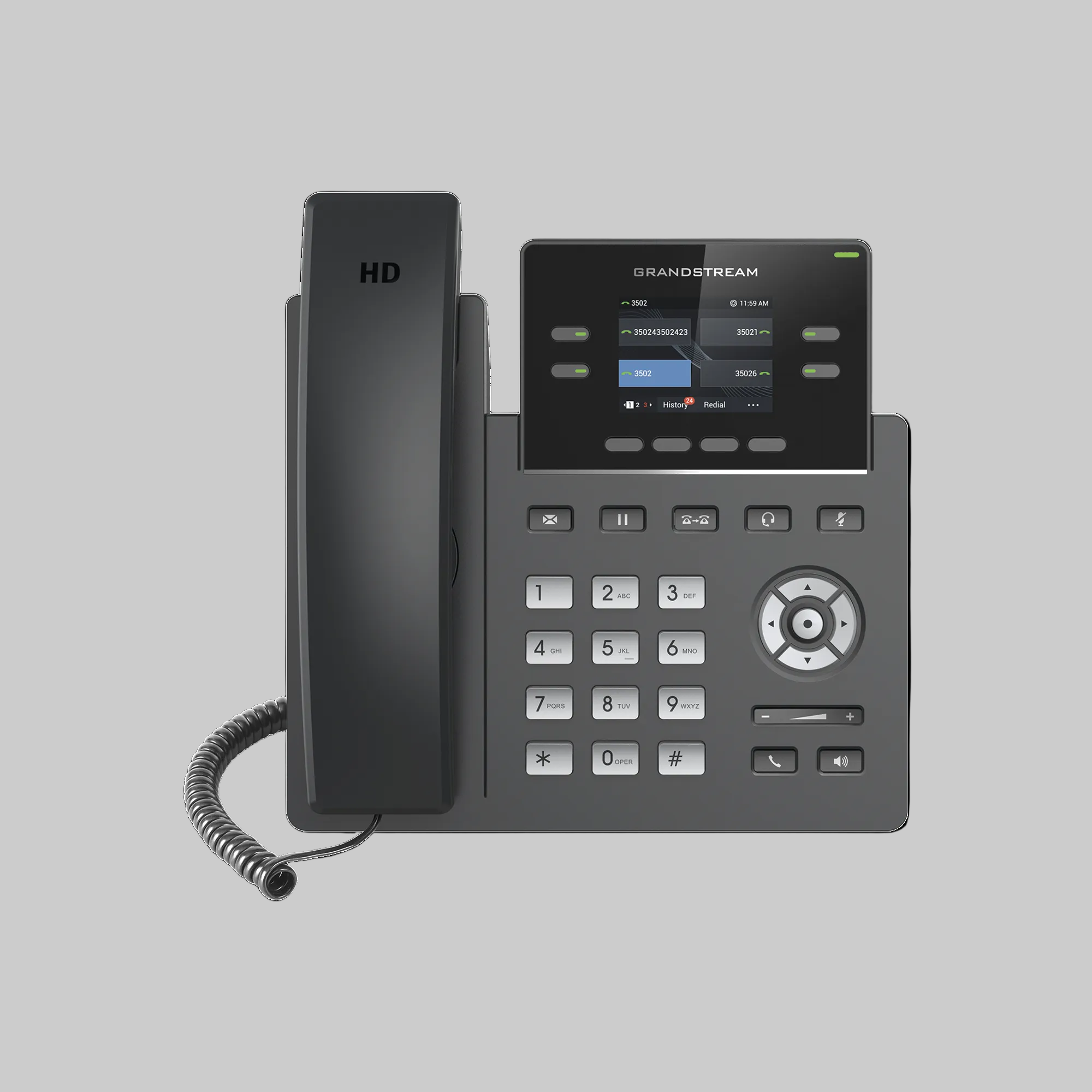 Teléfono IP Grandstream GRP2612 color negro con pantalla LCD HD y teclado completo para oficina