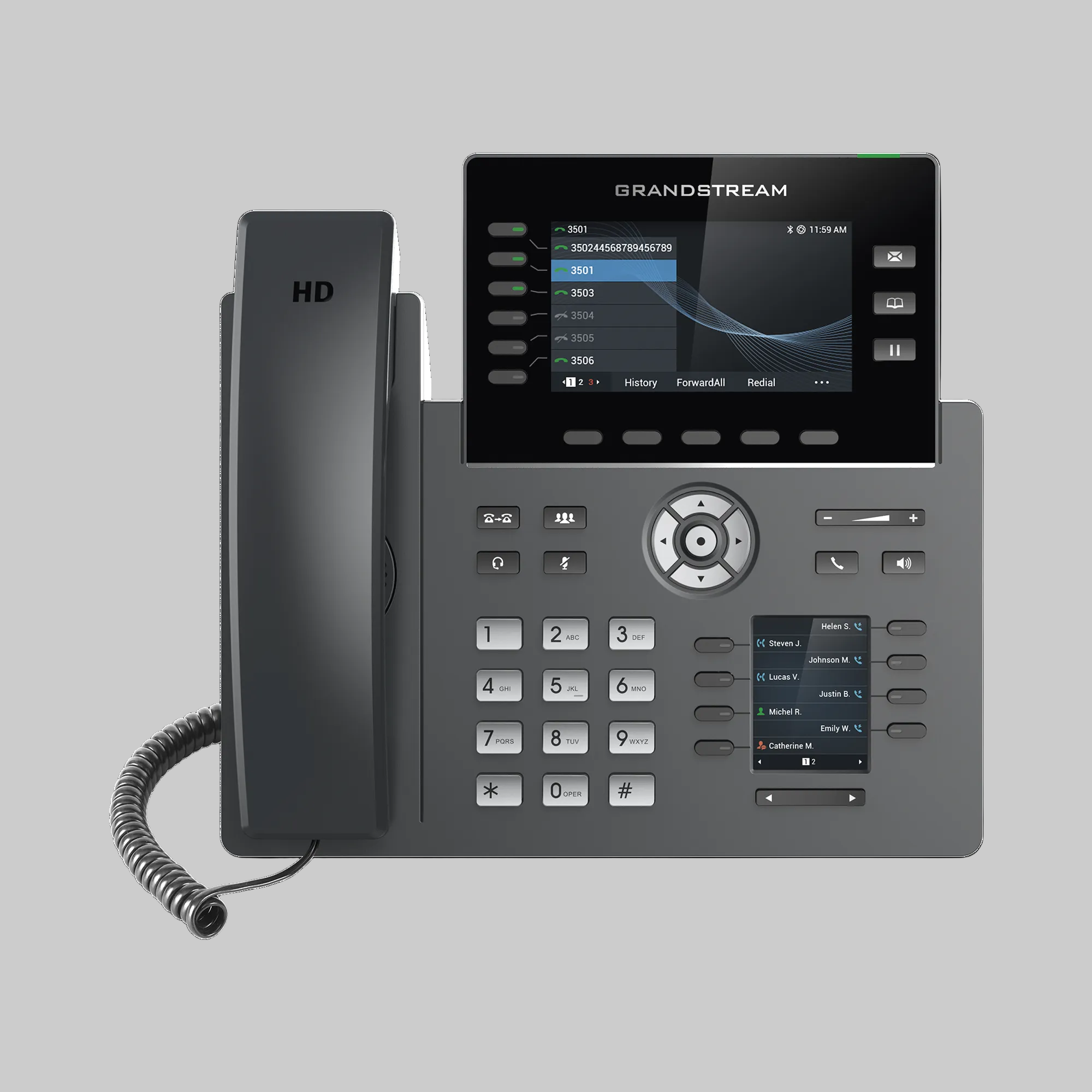 Teléfono IP Grandstream GRP2616 negro con pantalla a color, teclado numérico y teclas programables para oficina