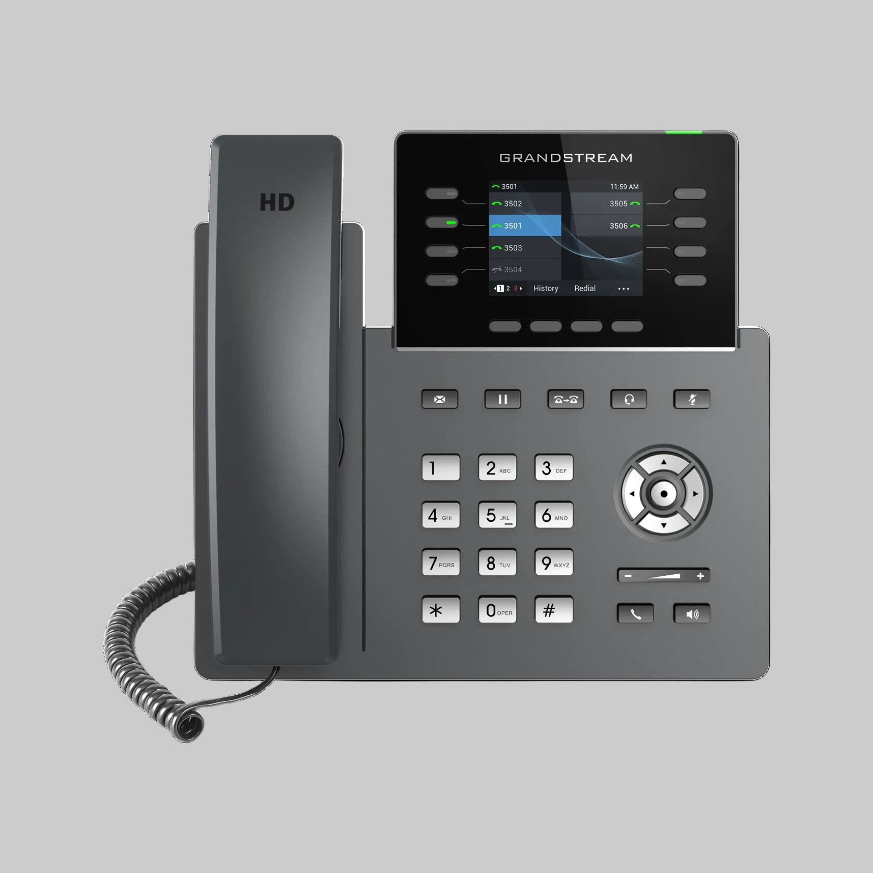 Teléfono IP Grandstream GRP2624 negro con pantalla a color y teclas programables para oficina empresarial