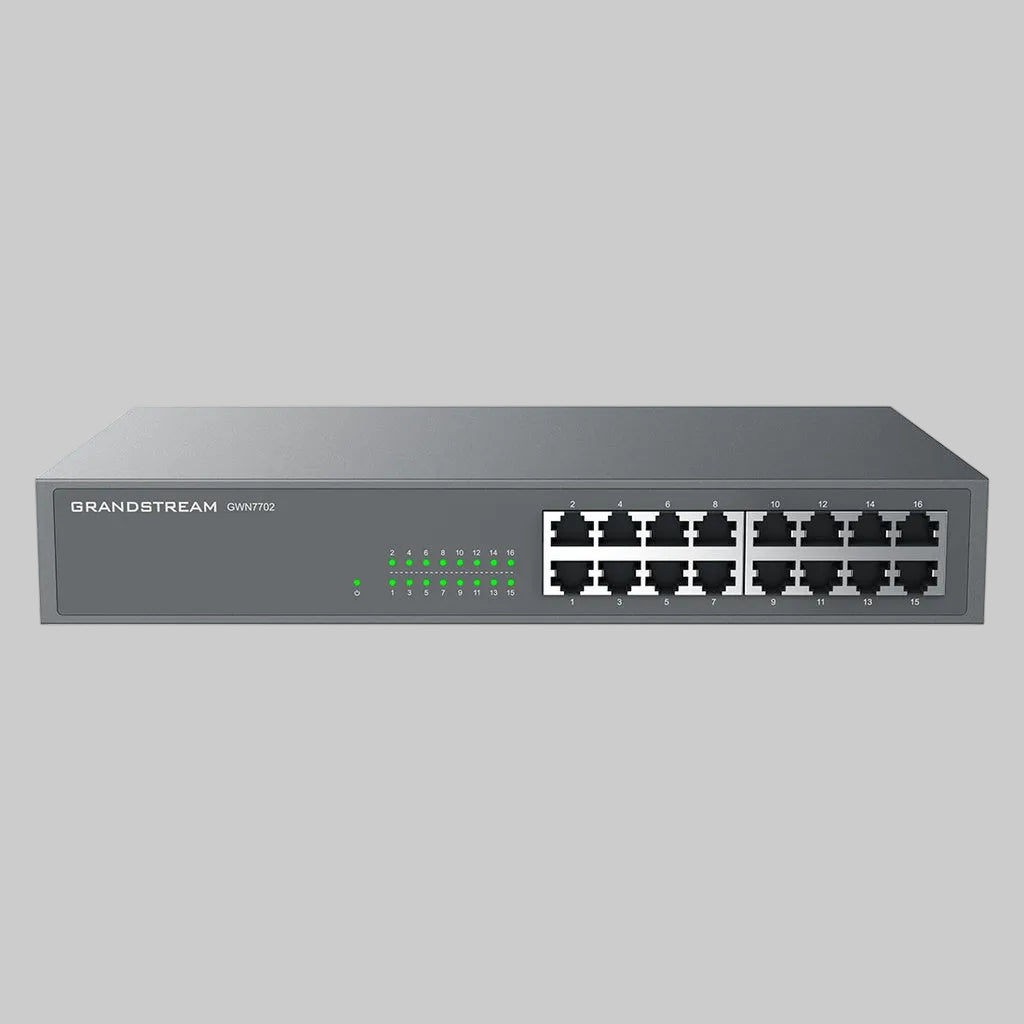 Switch no administrable Grandstream GWN7702 de 16 puertos Gigabit Ethernet, vista frontal