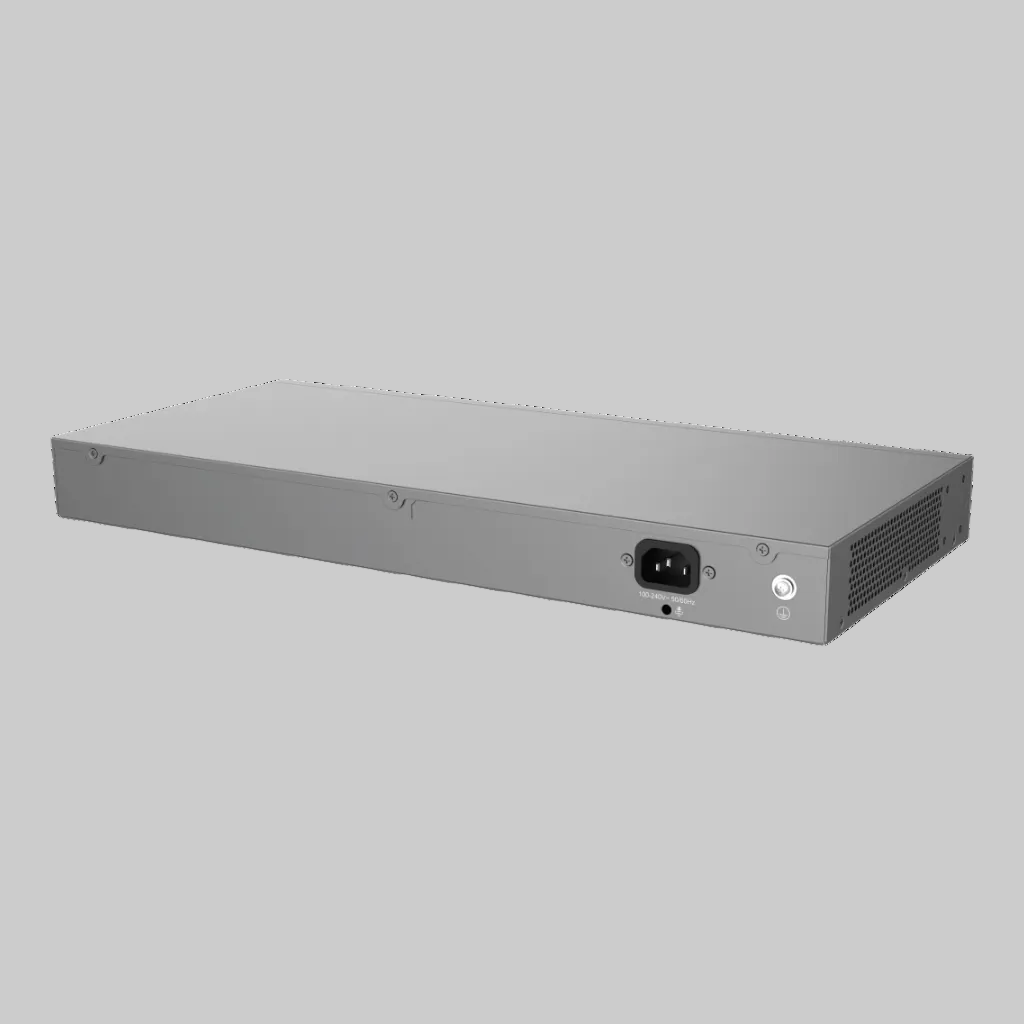 Parte trasera del Grandstream GWN7803PL Pro con entrada AC, tierra física y ventilación lateral