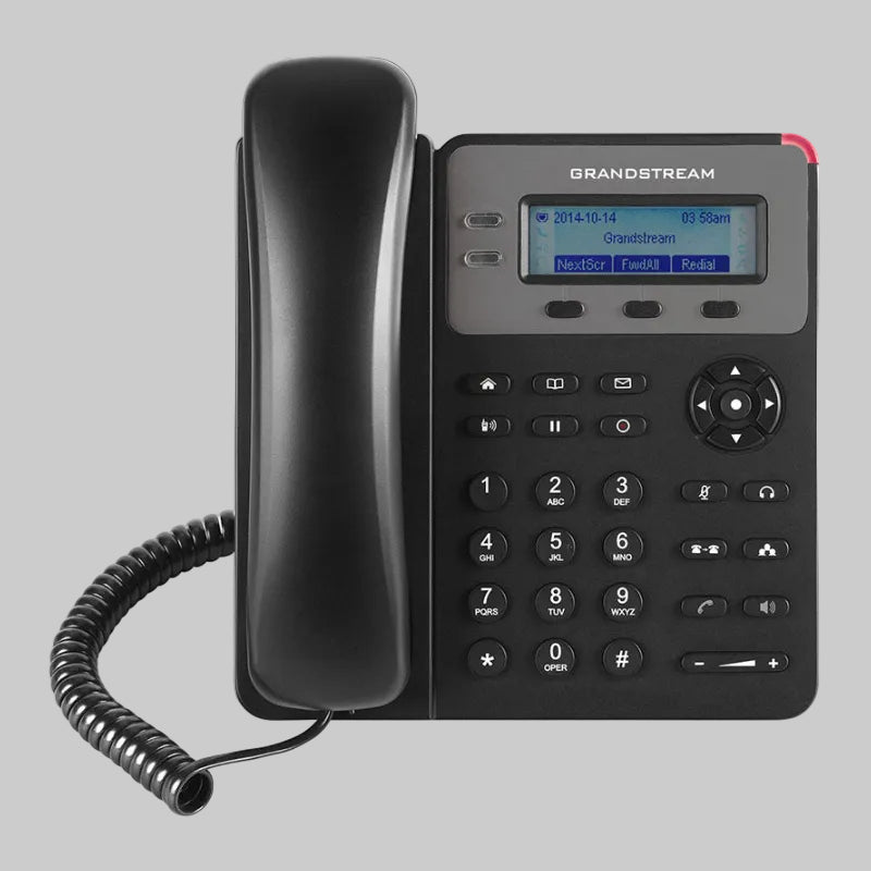 Teléfono IP Grandstream GXP1610 negro con pantalla LCD, teclado numérico y auricular en base para oficina