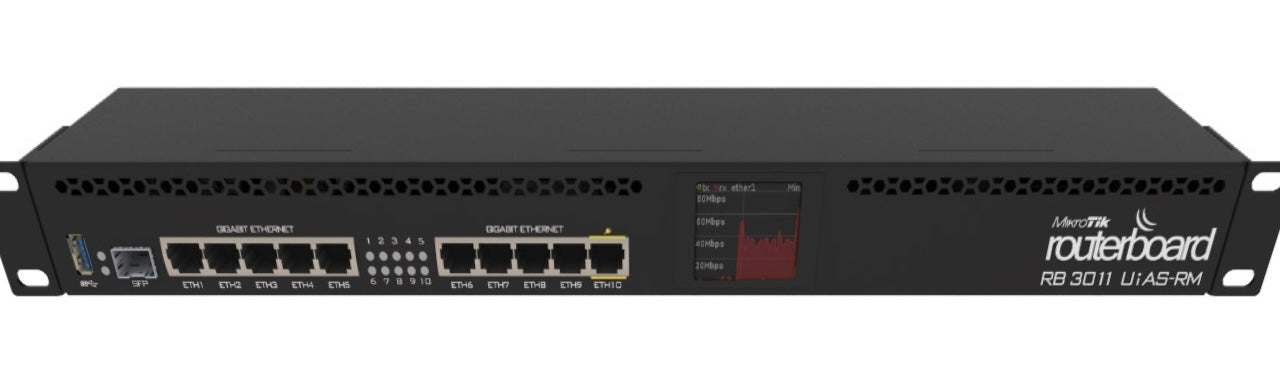 Router Mikrotik RB3011UiAS-RM, Routerboard 10 Puertos Eth Gb, 1GB RAM, Licencia Nivel 5