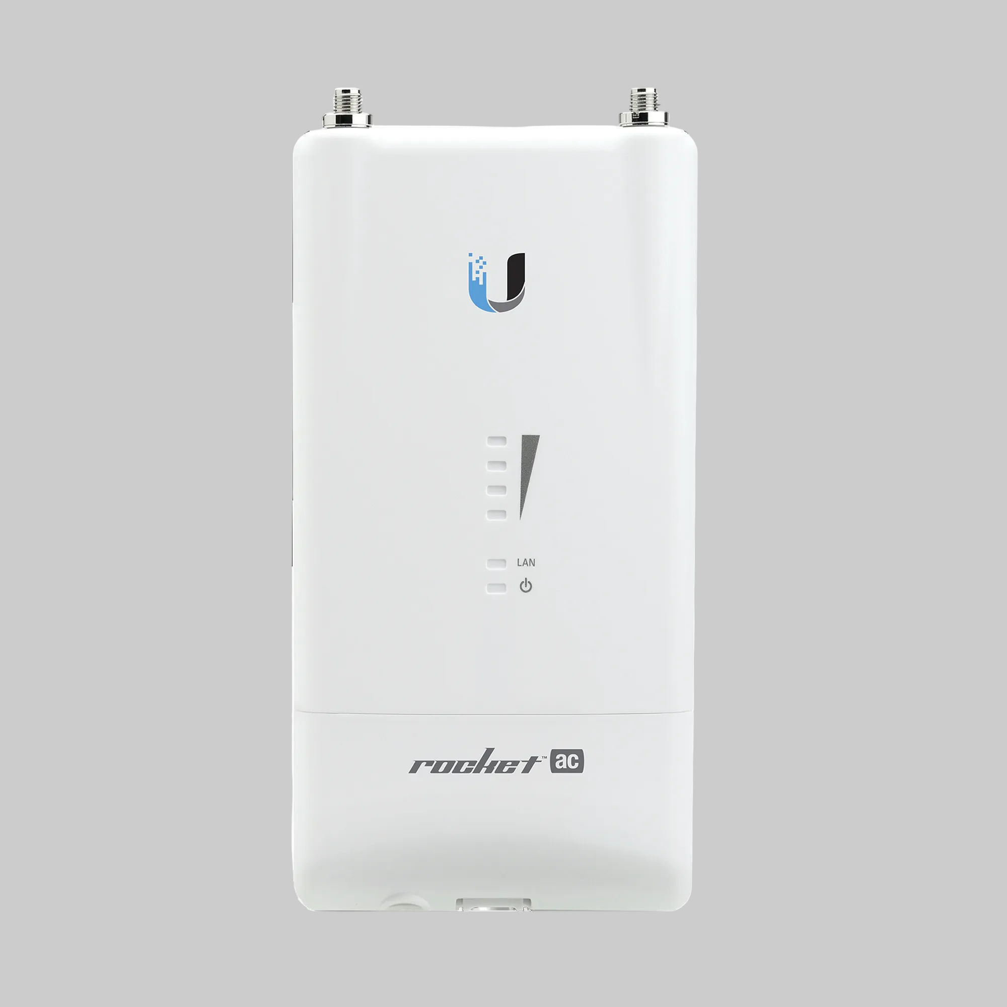 radio Ubiquiti R5AC-LITE airMAX ac 5GHz vista frontal carcasa blanca con conectores RF superiores