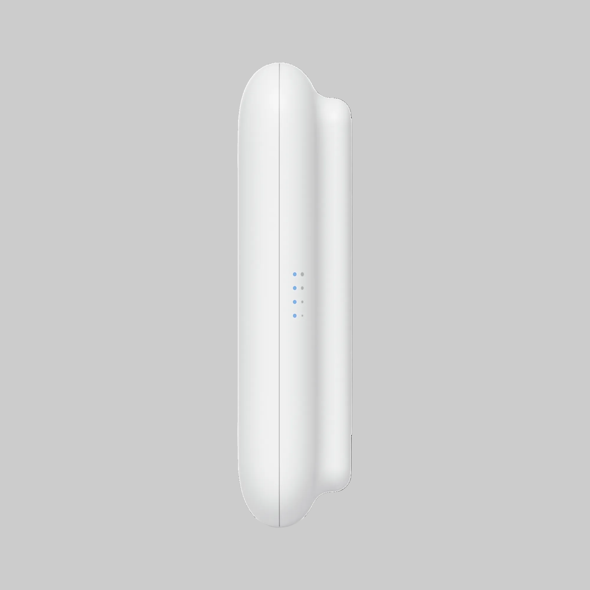 Perfil lateral del AP UniFi UK-Ultra blanco con indicadores LED azules y cuerpo delgado para montaje