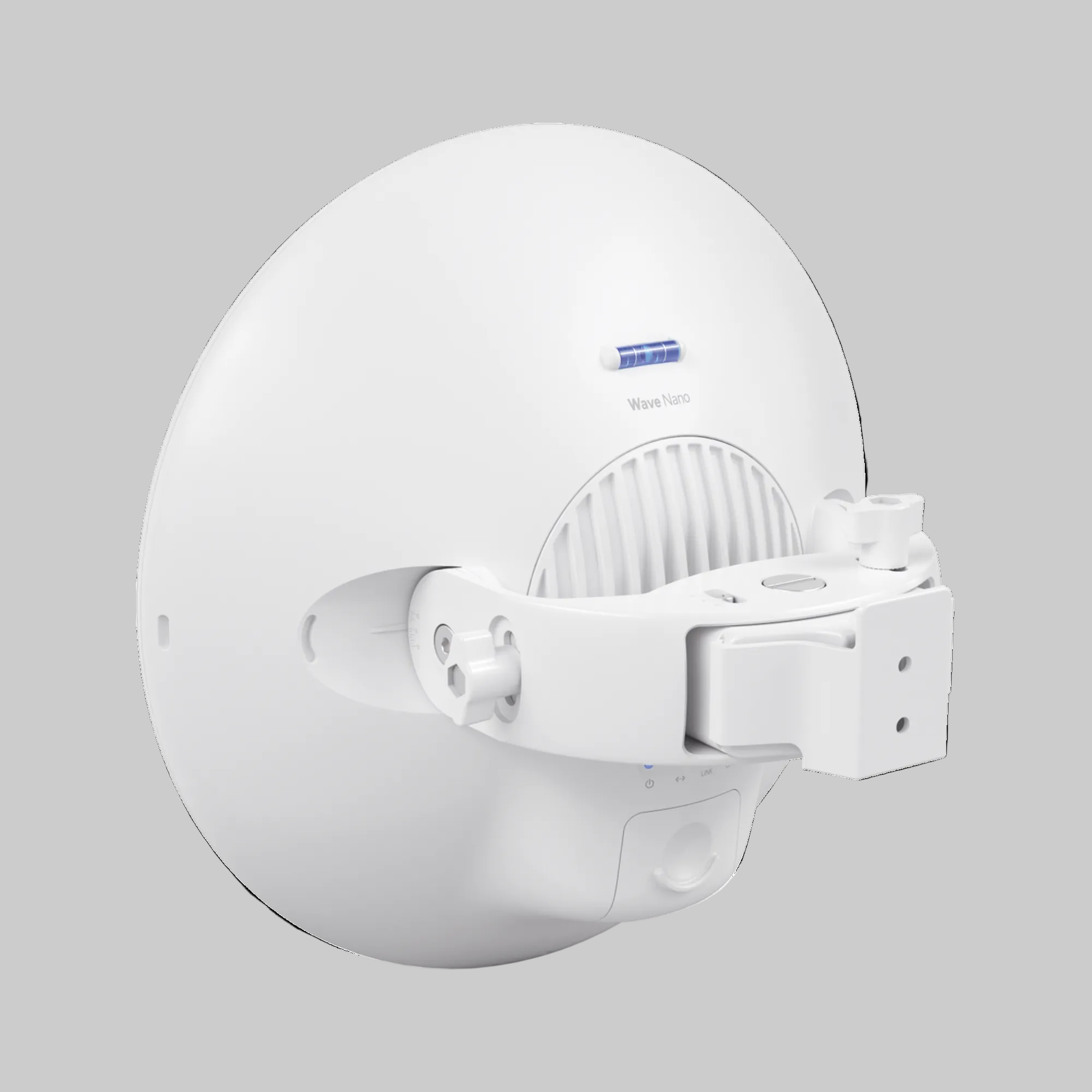 ubiquiti wave nano vista trasera centrada con abrazadera de montaje y panel posterior del equipo