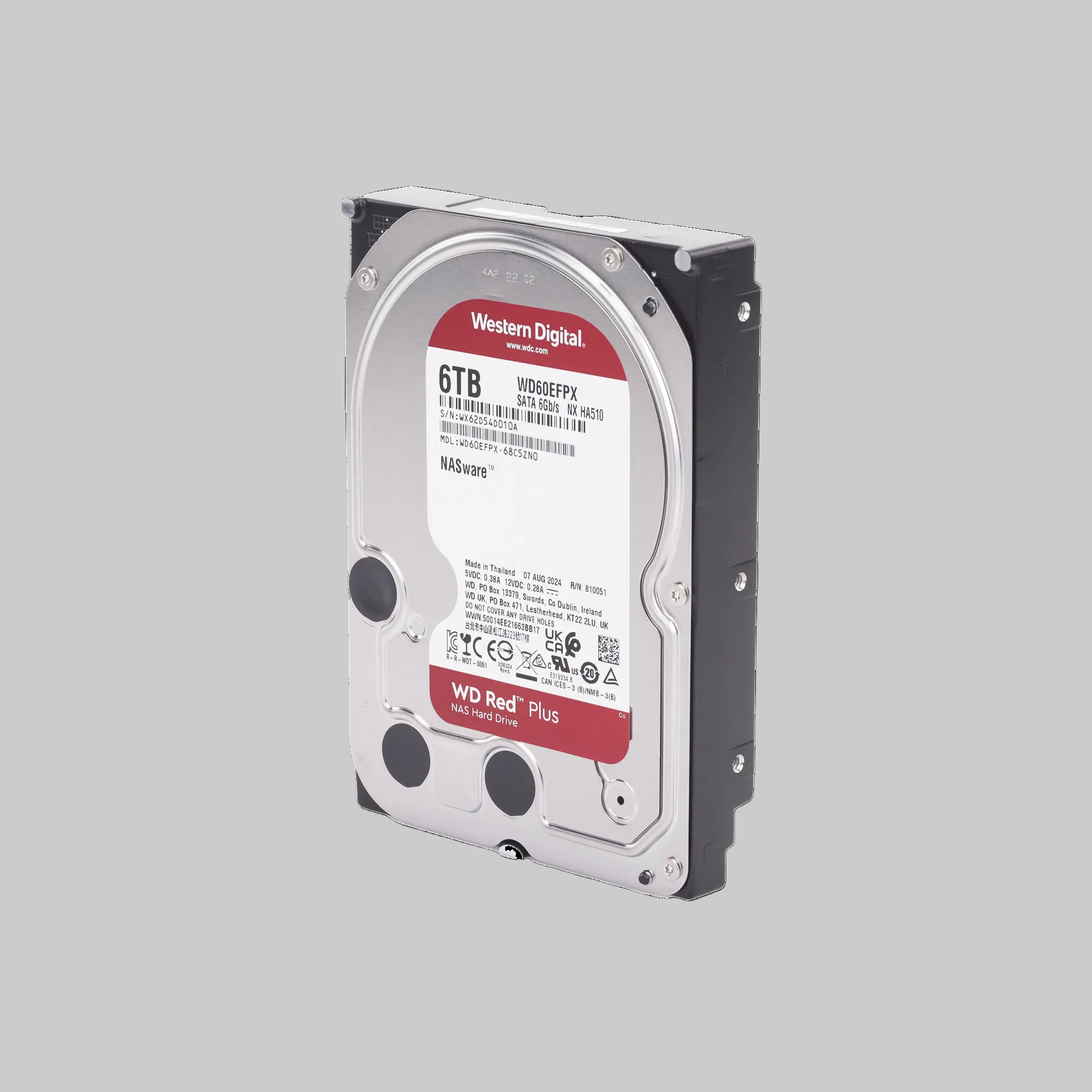 Disco duro WD Red 6TB NAS 3.5 pulgadas Western Digital WD60EFPX vista frontal para almacenamiento en red 24/7