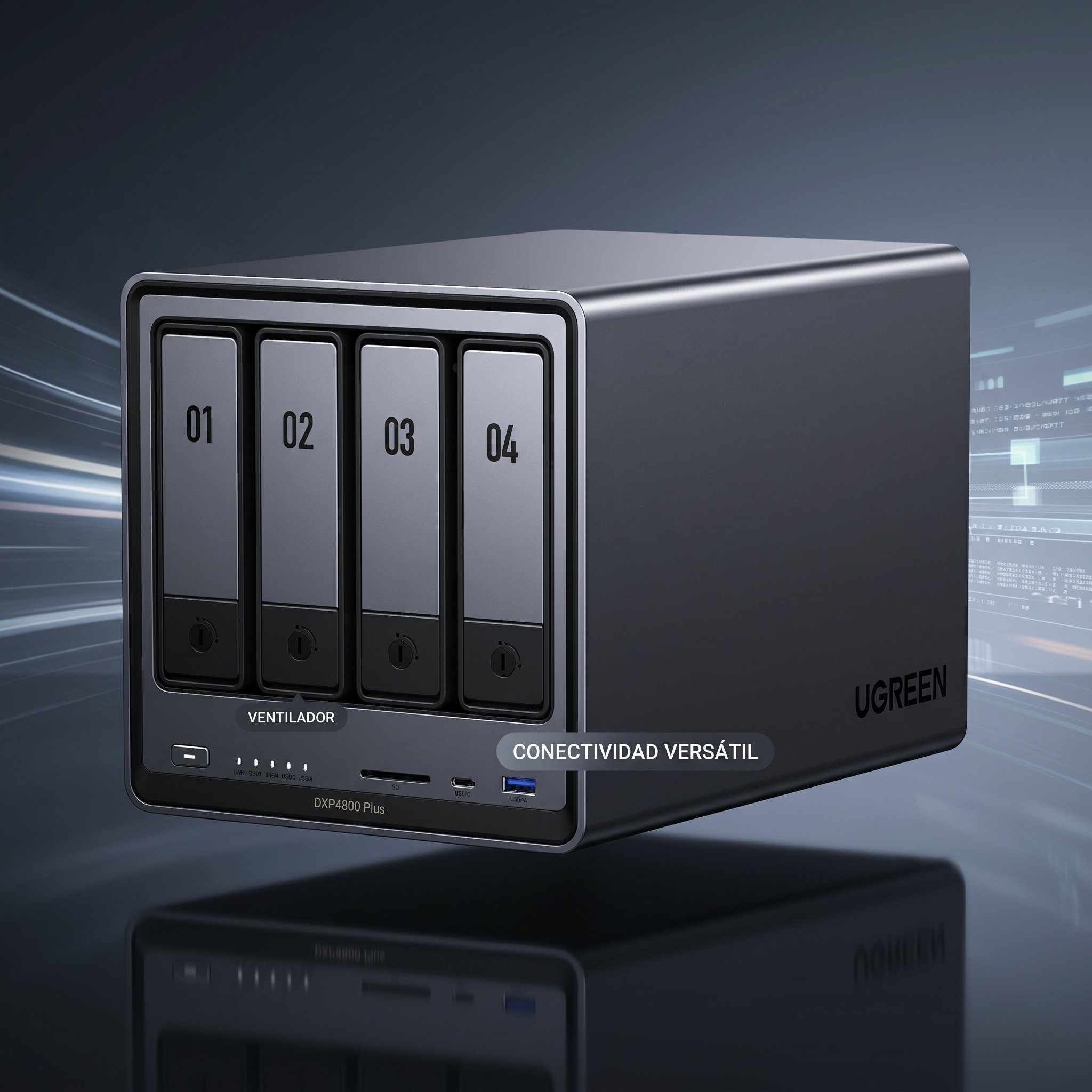 NAS Ugreen NASync DXP4800 Plus de 4 bahías, vista general del equipo