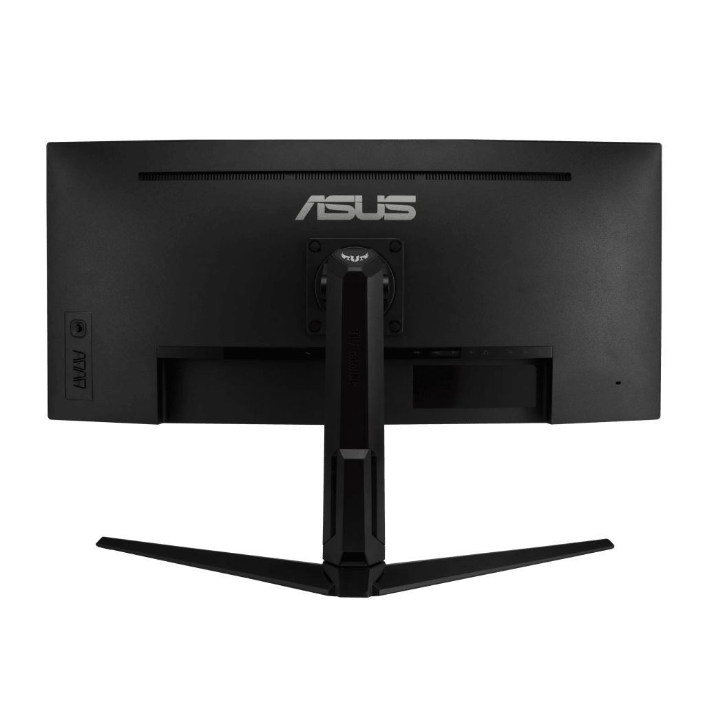 Monitor gaming ASUS 34 pulgadas curvo vista lateral izquierda diseño ergonómico