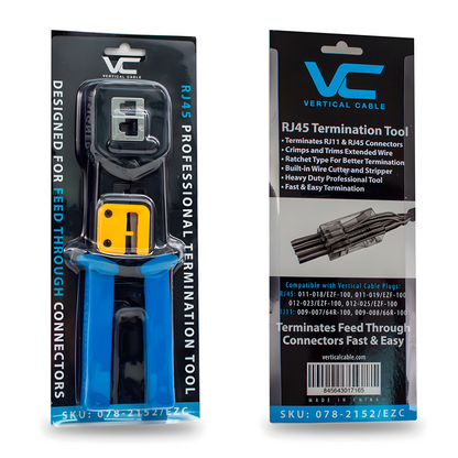Pinzas Para Rematar Plugs RJ45 Vertical Cable 078-2152/EZC, Para alimentación pasante, corte y pelado incorporada