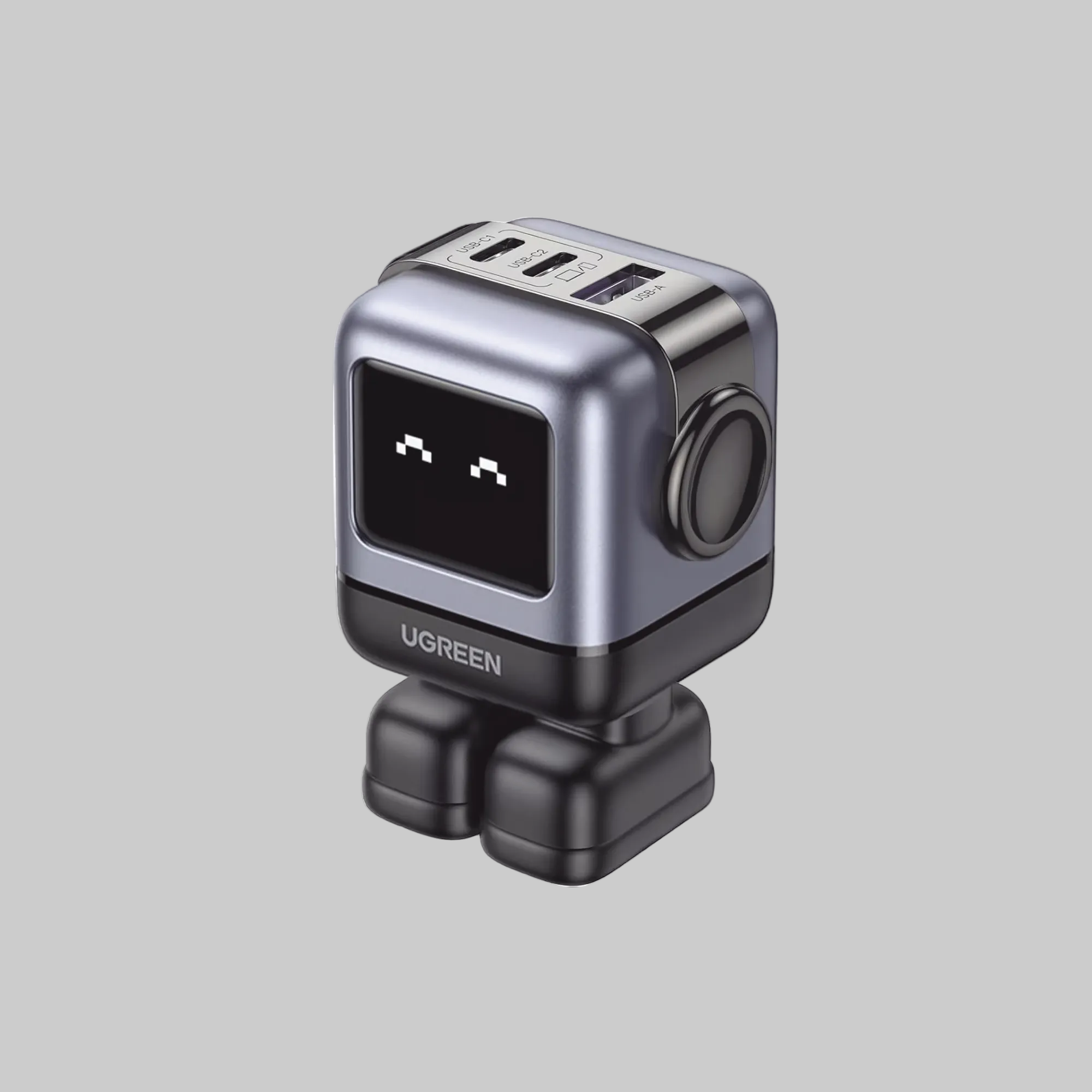 Cargador RobotGaN Ugreen 65W - Vista de 3 puertos USB-C y USB-A de carga rápida