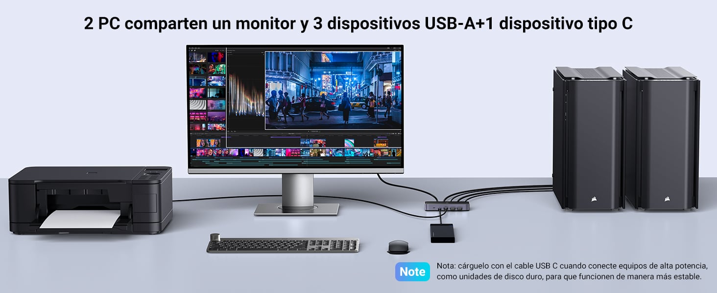 Conmutador KVM HDMI 4K Ugreen 2 Puertos - Switch 2 PCs 1 Teclado