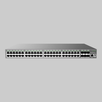 Switch PoE Grandstream GWN7806PL Pro frontal con 48 puertos Gigabit, 6 SFP+ y LEDs verdes