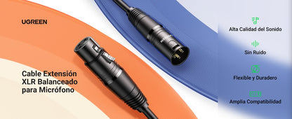 Cable XLR profesional Ugreen conectando micrófono a mezclador de audio