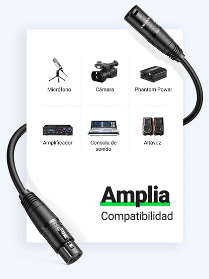 Cable XLR Ugreen conector Canon hembra 3-pin chapado en oro profesional