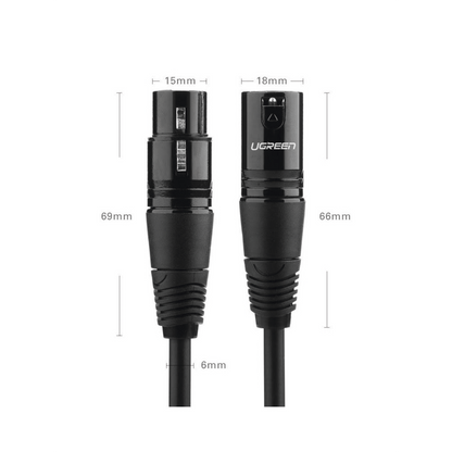 Cable micrófono XLR Ugreen 15m Canon macho hembra profesional triple blindaje
