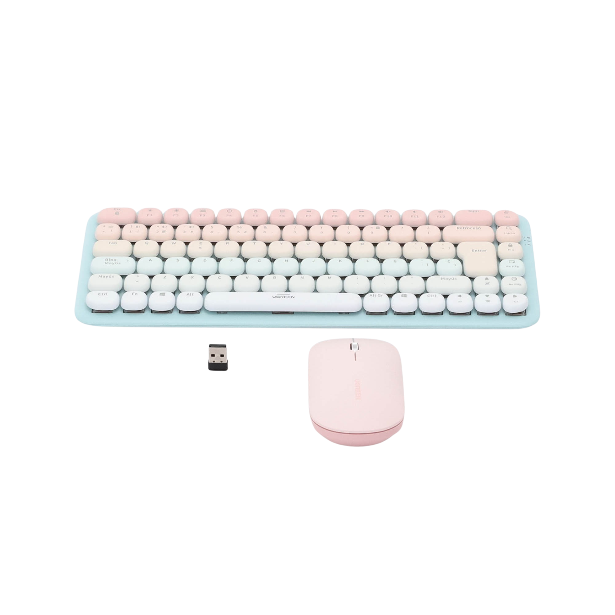 Combo teclado mouse Ugreen rosa 85 teclas español iluminación RGB ajustable
