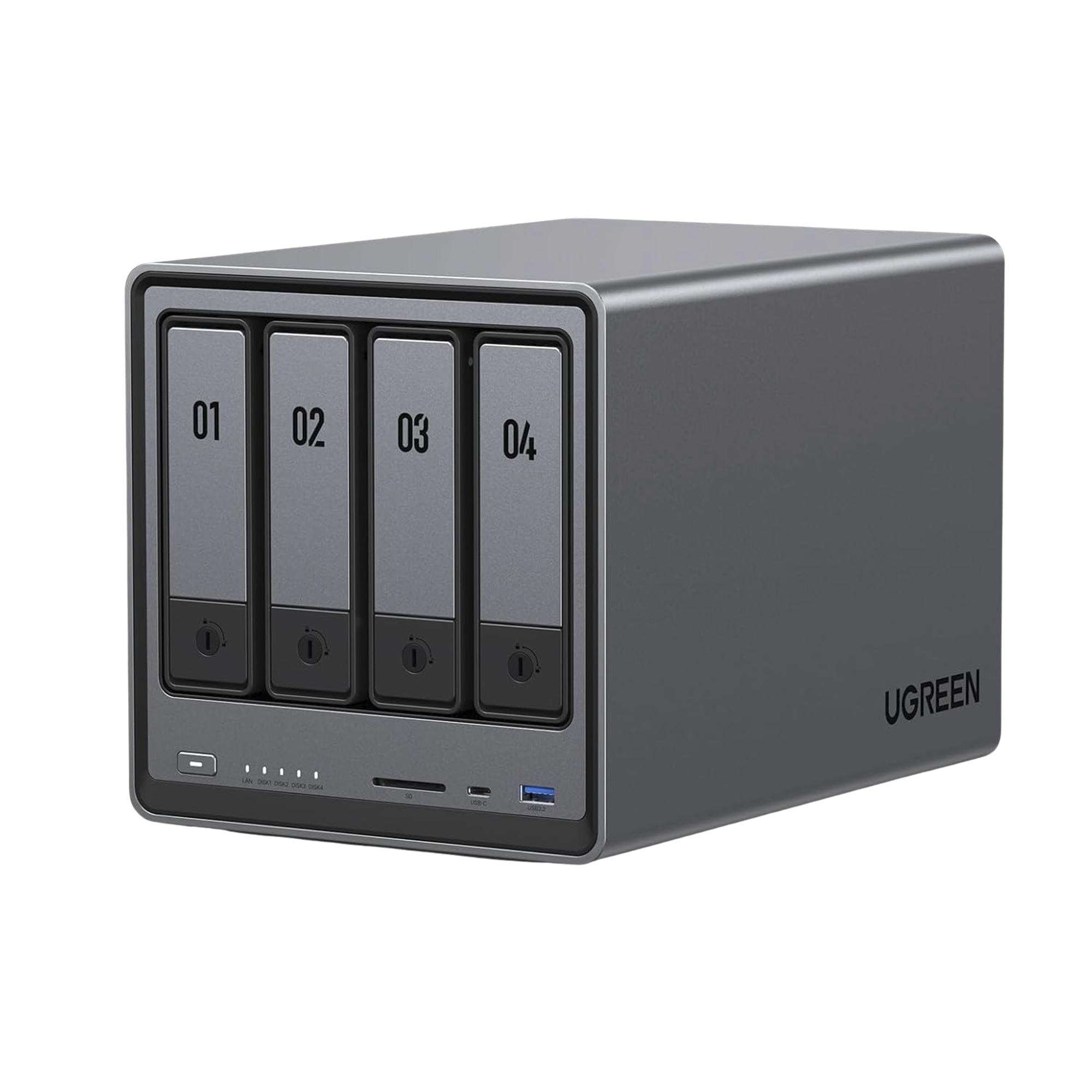 NAS Ugreen NASync DXP4800 Plus vista frontal con 4 bahías para discos duros