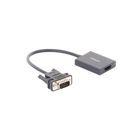Convertidor VGA a HDMI Ugreen vista lateral con conectores VGA macho y HDMI hembra