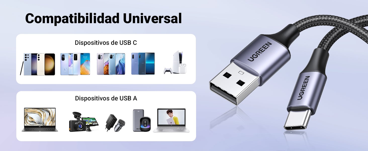 Cable Ugreen USB-A a USB-C 480 Mbps transferencia datos Quick Charge 3.0
