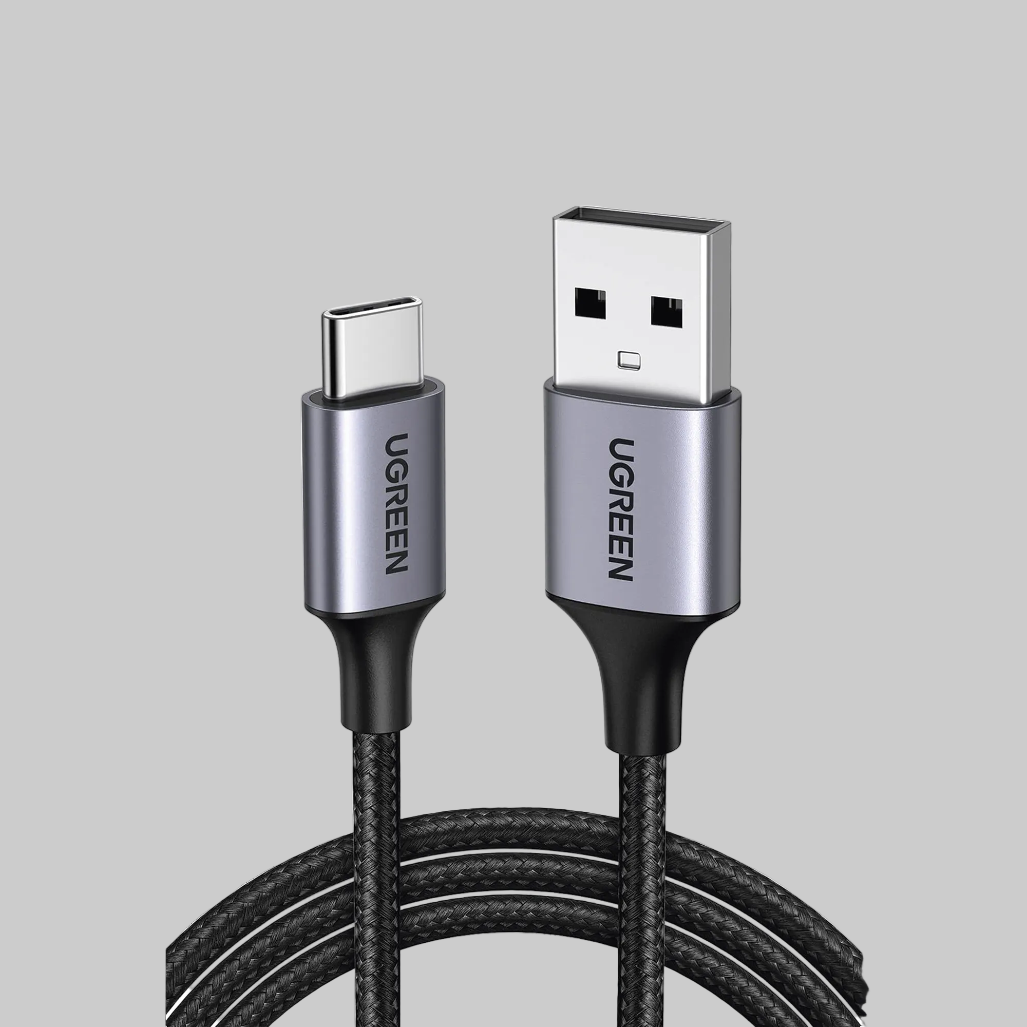 Cable USB-A a USB-C Ugreen 1 metro carga rápida 3A nylon trenzado negro
