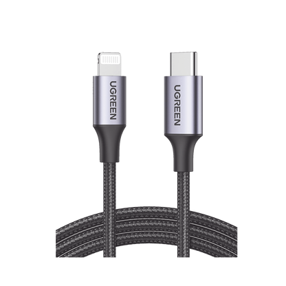 Cable USB-C a Lightning Ugreen 1m negro certificado MFi con conectores de aluminio