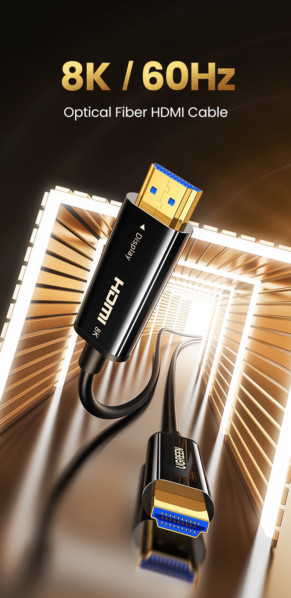 Cable HDMI Ugreen 10 metros fibra óptica 8K conectores resistentes oxidación