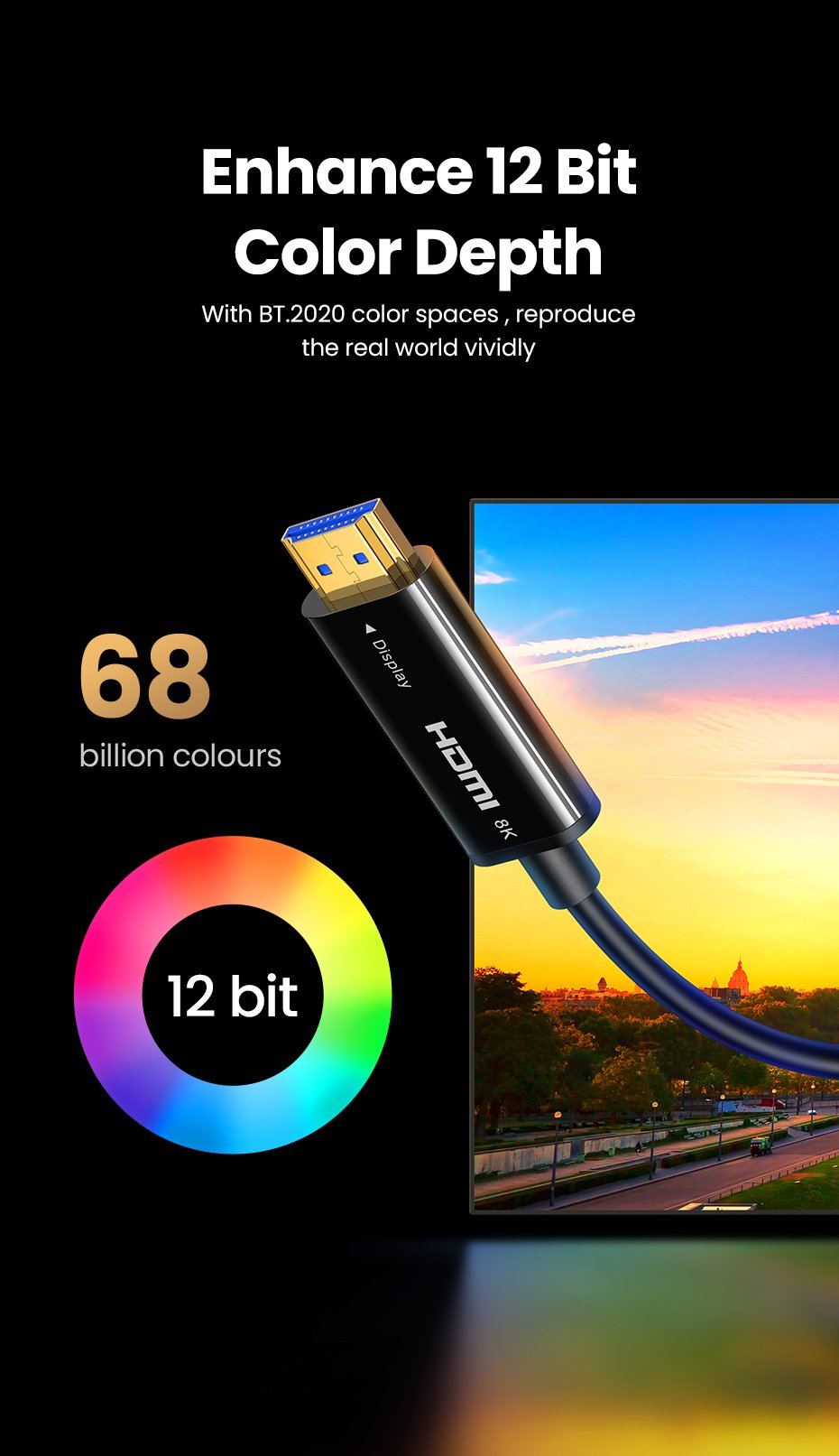 Cable HDMI 10m Ugreen fibra óptica ideal home theater gaming proyector 8K