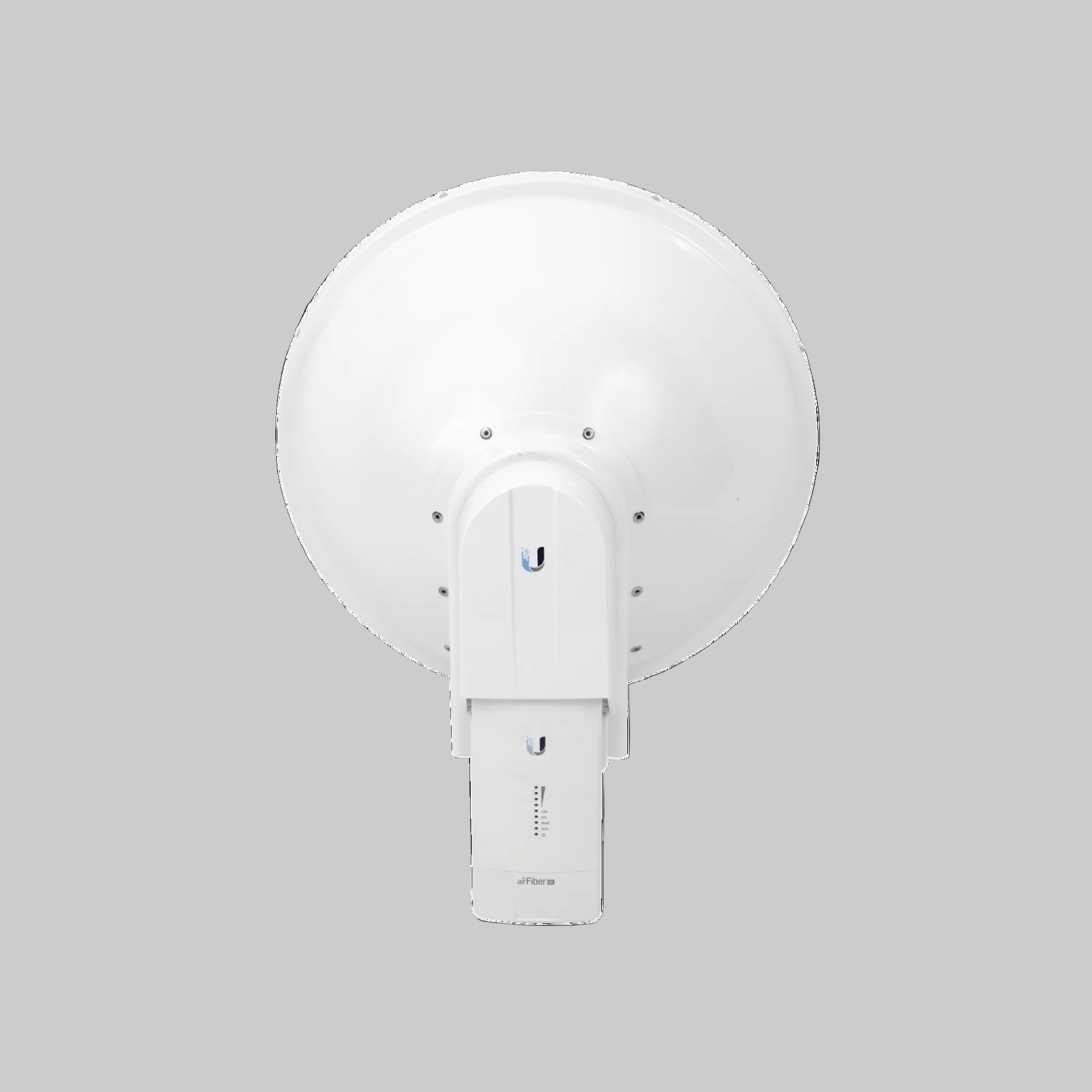 Antena direccional airFiber con sistema de montaje central y diseño optimizado para backhaul inalámbrico profesional