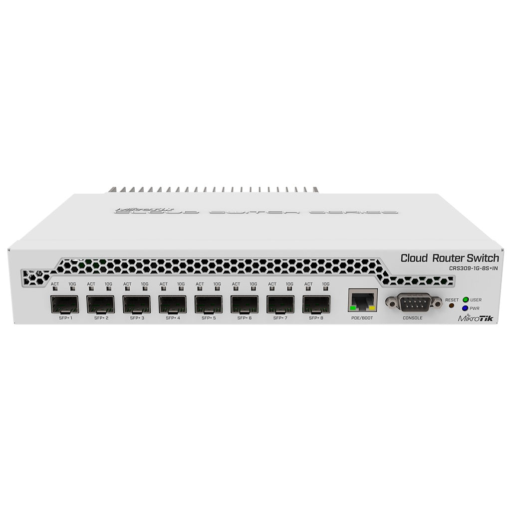 Switch Administrable Mikrotik CRS309-1G-8S+IN, 8 puertos SFP+, RAM 512mb, RouterOS