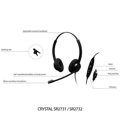 Diadema Monoaural Addasound CRYSTAL SR2731, Accesible, Control Mute y vol, USB