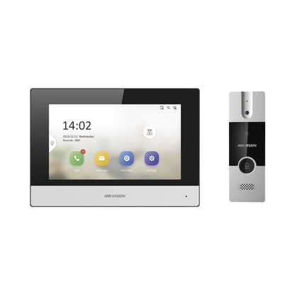 Kit de Videoportero Híbrido de Plastico HIKVISION DS-KIS302-P, IP a 4 Hilos, Monitor WiFi, Expandible a Mas Equipos