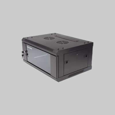 gabinete hikvision para pared metálico negro con puerta frontal y ventilación superior para equipos cctv