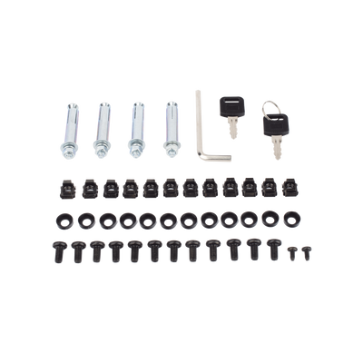 kit de montaje gabinete hikvision 6u con tornillos, taquetes y llaves para instalación segura en pared