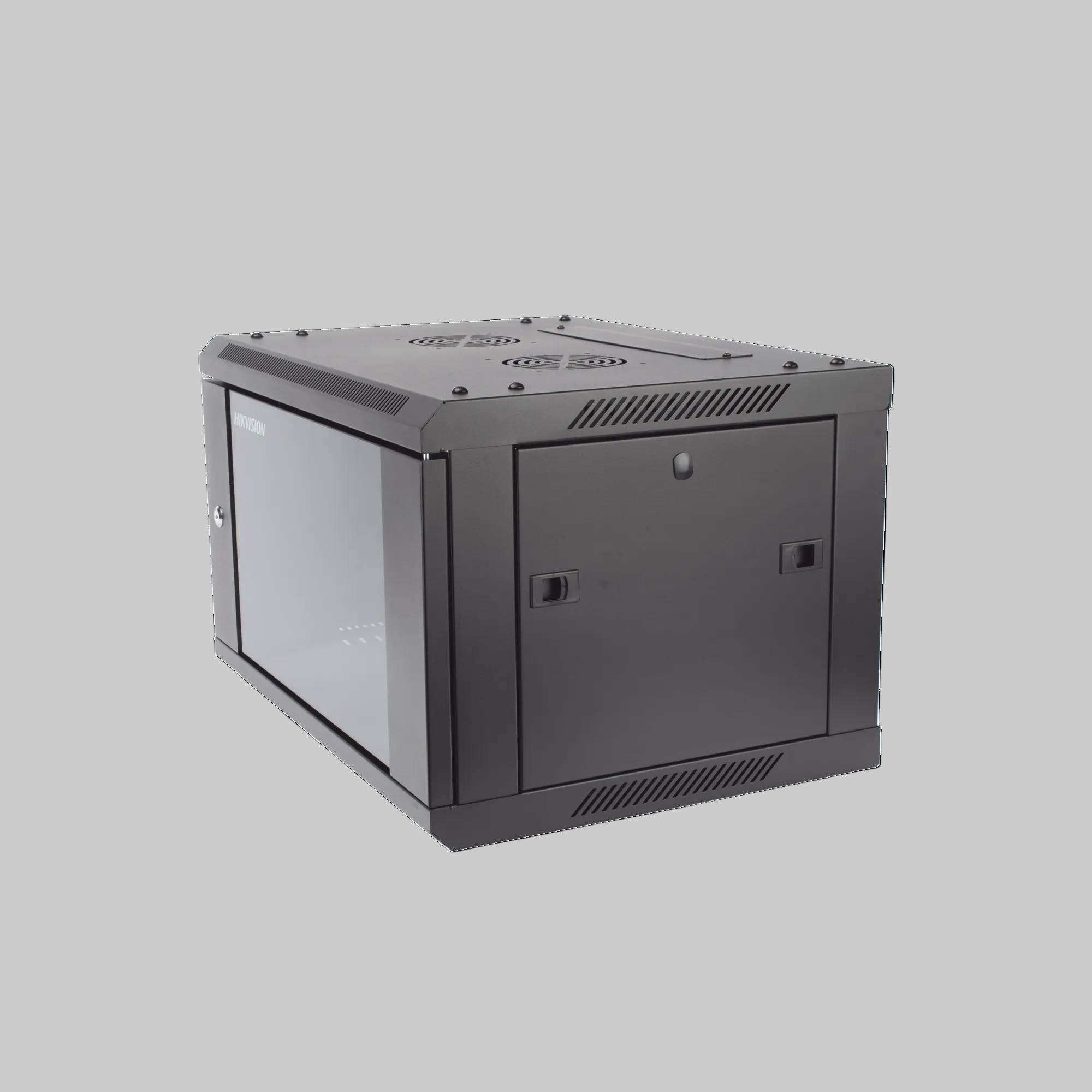 gabinete hikvision 6u rack metálico negro para pared con puerta frontal y ventilación superior para equipos cctv